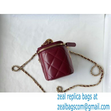 chanel Calfskin  &  Gold-Tone Metal BURGUNDY SMALL VANITY WITH CHAIN ap2292